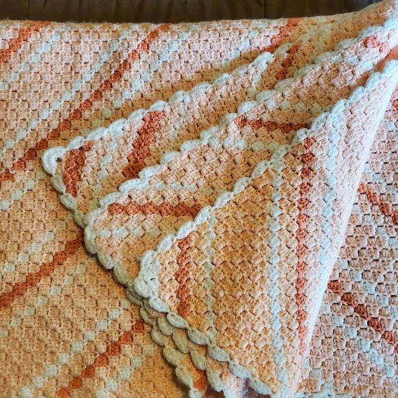 Other - Vintage Handmade Crochet Cable Stitch Afghan Wrap Throw 44x80 Inch Coral Peach